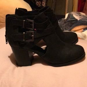 Scribe, belted block heel, side slit booties